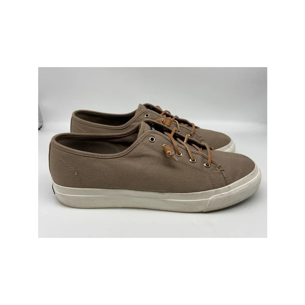 Sperry Shoes Womens Sz 11 Canvas‎ Sneakers Taupe Lace Up Comfort STS81827